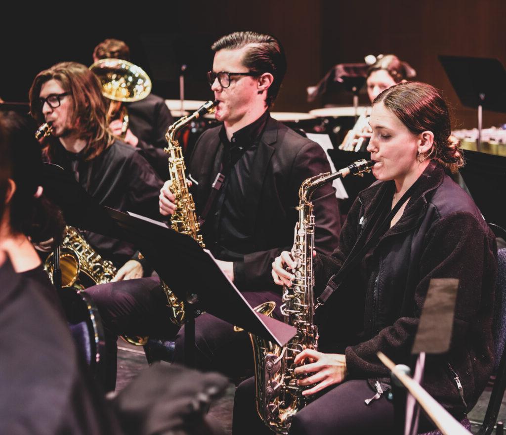 Coker University Band performs on stage at the Watson Theatre.